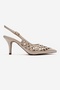 Jever Beige Skin Laser Cut Pointed Toe Slingback Women's Stiletto Heel U Shoes - 4