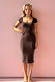 Women's Oval Collar Stretchy Fabric Body Hugging Pencil Ribbed Knit Dress - 6
