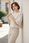 Ecru Boat Neck Mesh Hand Knitted Crochet P Cotton U C Cropped Blouse - 2