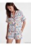 Shirt Collar Printed Women's Shorts Pajama Set (S6) - 2
