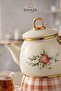 Enamel Teapot Lux Plaid Rose Pattern Large Volume 2.1 + 1.3 Liter Gold Handle - 3