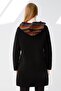 Women's Front Tasseled Hooded Long Wool Cardigan Black 22258 - 2