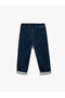 Cotton Comfortable Cut Denim Trousers with Tie Waist - 2