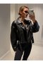 New Season Oversize Women's Black Biker Leather Jacket - 6