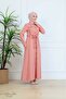 Sofia Linen Belted Buttoned Dress - Safari Style Pocketed Hijab Dress - 2