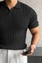 Italian Style V-Neck Hair Ö Knitted Detail S Slim Fit Knitwear Men's Polo Tshirt - 3