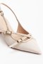 Women's Beige Color Studded Detail Pointed Toe Open Back Heeled Shoes - 3