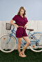 Women's Dublin Fabric Rodoplu Shirt Collar Plum Shorts Set