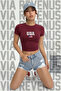 Usa Printed 100% Cotton Stretch Fabric Slim Fit Short Sleeve Crew Neck Tee Cropped Body
