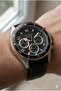 Silver Round Case Men's Wristwatch |   43mm Steel Case, Black Leather Band, Black Dial - 2