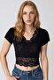 Black V-Neck Lace Detailed Crop Blouse Alc-X15433 - 3