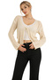 Beige Lace-Like Knit Tie-Detail Cotton Women's Cropped Cardigan - 6