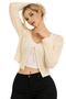 Beige Lace-Like Knit Tie-Detail Cotton Women's Cropped Cardigan