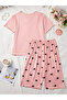 Plus Size Lace Detail Top and Heart Print Shorts Set - 2