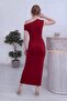 Women's Off Shoulder Waist Accessory Midi Length Dress Red, Black - 6