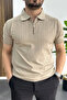 Men's Stripe Patterned Polo Neck Mink Edw458