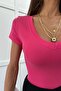 V-Neck Short Sleeve Tshirt Pink - 2