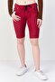 Women Boyfriend Fit Plain Denim Shorts, Maroon