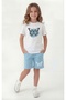Round Neck T-Shirt with Colorful Capri Print Detail Summer Girls' Top and Bottom Set - 4
