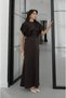 Brown Waist-Fitted Long Satin Dress - 2488 - 2