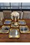 6 Pieces Silver Presentation Tray with Gold Handles for Japanese Rose & Coffee & Cake/Pastries Serving 21 cm - 8