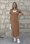 Women's Short Sleeve Athlete-Looking Side Slit Long Viscose Dress - 2