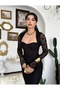 فستان أسود أنيق طويل الأكمام دانتيل - 6