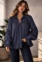 Women's Casual Fit Oversized Ruched Low Shoulder Textured Shirt - Cuff Detail