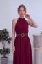 Women's Halter Neck Midi Length Belt Piece Dress Beige, Burgundy, Black, Green - 6