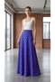 Women's High Waist Navy Blue Pink Floral Print Long Viscose Skirt - 3