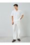 Men White Slant Pocket Pleated Straight Leg Pants - 2