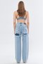 Women's Blue Baggy Fit Jean Trousers – High Waist Loose Fit Laser and Patch Detailed 100% Cotton Denim - 3