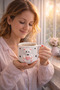 كوب سيراميك مصنوع يدويًا بتصميم دب وردي منقوش سعة 200 مل - 5