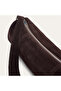 Women's Brown Suede Leather Handbag with Stitching Detail - 3