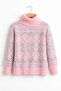 Women's Kilim Rug Patterned Soft-Textured Turtleneck Knitwear Sweater 7590 Pink - 5