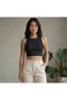 Women's 4-Pack Corded Fabric Ribbed Knit Cotton Pack Body-Fitting Crew Neck T-Shirt-Tank Top Set C Cropped Blouse - 3