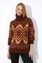 Women's Kilim Rug Patterned Soft-Textured Turtleneck Knitwear Sweater 7590 Brown - 2