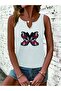 Women's Butterfly Printed Half V-Neck Sleeveless Regular Fit Casual T-Shirt - 2