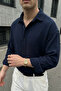 Yurin Men's Premium Muslin 100% Cotton Oversize Navy Blue Long Sleeve Shirt - 5