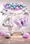 Lilac Butterfly Themed 4Th Birthday Balloon Decoration Set – Lilac Silver Party Decoration Set