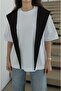 Black Shawl Tie-Detail White T-Shirt - 5