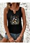 Women's Floral Printed Half V-Neck Sleeveless Regular Fit Casual T-Shirt - 2