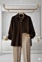 Bürümcük Fabric Hijab Shirt Tunic |   Balon Kol Shirt Collar Oversized Cut - Bitter Brown