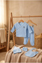 5 Piece Hospital Discharge Set Double-Breasted Top and Bottom Gloves Hat and Apron Set Organic 100% Cotton Blue - 2