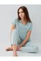 Women's Short Sleeve Pajama Set – 50% Modal 50% Cotton, Striped Long Bottom, Comfortable Fit