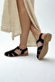 Black Genuine Leather Suede Flat Women's Sandals Of0061 - 4
