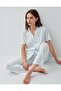 Women's Striped Buttoned Short Sleeve Boxed Pajama Set – 50% Cotton 50% Modal, Pocket Detail