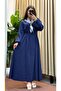 Cupra Fabric Dress with Shawl Detail