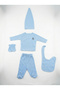 5 Piece Hospital Discharge Set Double-Breasted Top and Bottom Gloves Hat and Apron Set Organic 100% Cotton Blue - 4