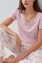 Women's Short Sleeve Pajama Set 50% Cotton 50% Modal – Patterned Pajama Bottoms with Pockets, Full Length - 3